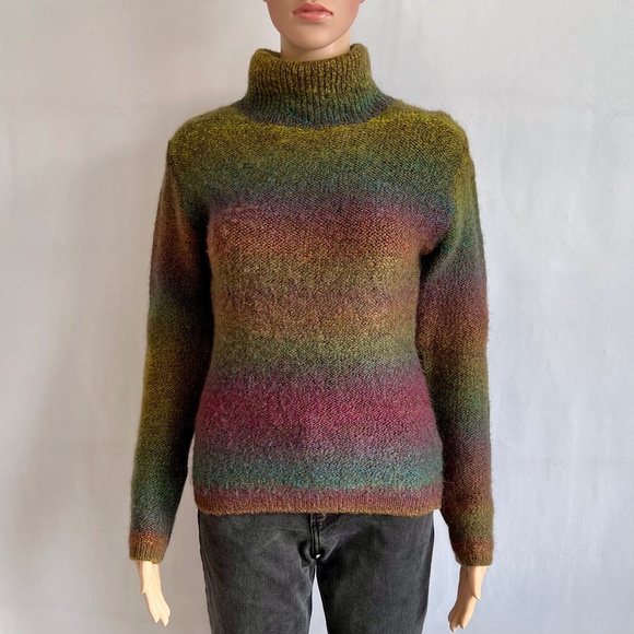 Wool-blend Turtleneck Sweater Ombré Rainbow Sunset Stripes Women's Small - Picture 1 of 10